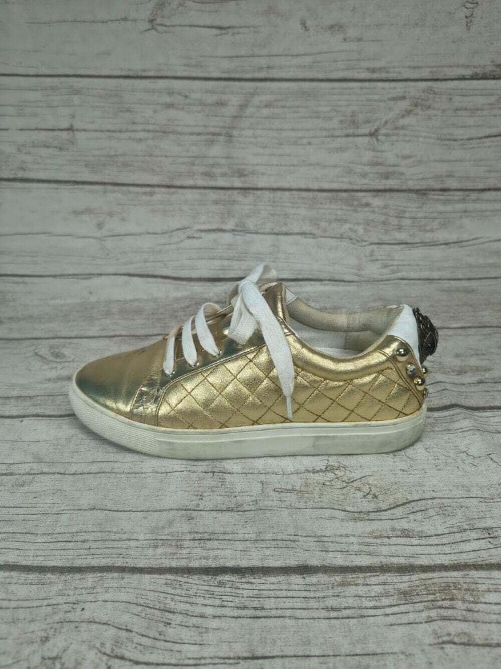 Kurt Geiger Metallic Gold Quilted Embellished Sneakers Size 38